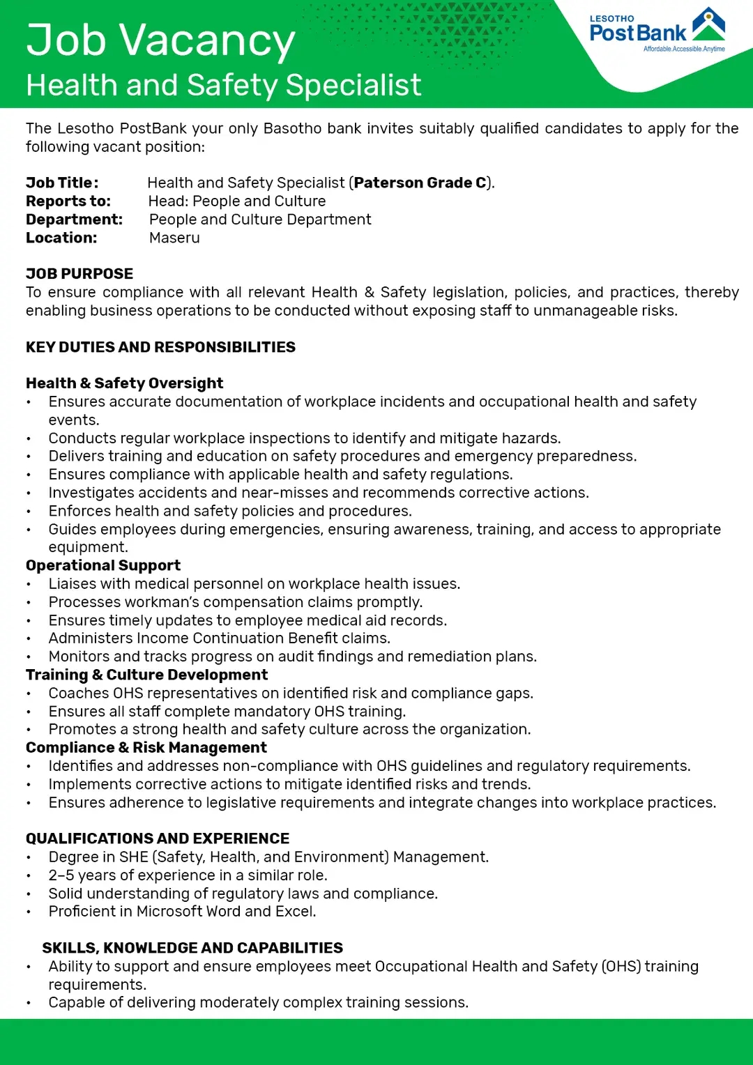 Health and Safety Specialist