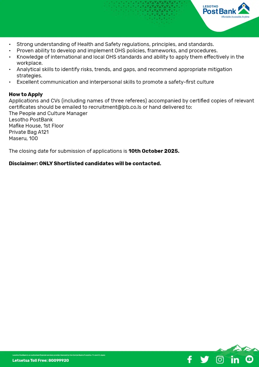 Health and Safety Specialist
